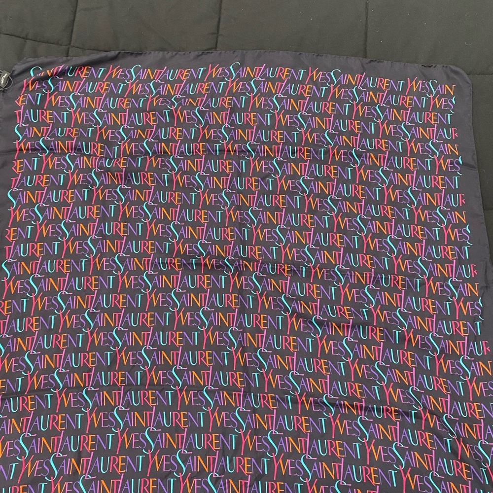 Yves Saint Laurent Black Scarf with Colorful Lettering